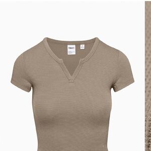 TNA Brown Fitted Ribbed Short Sleeve Tee